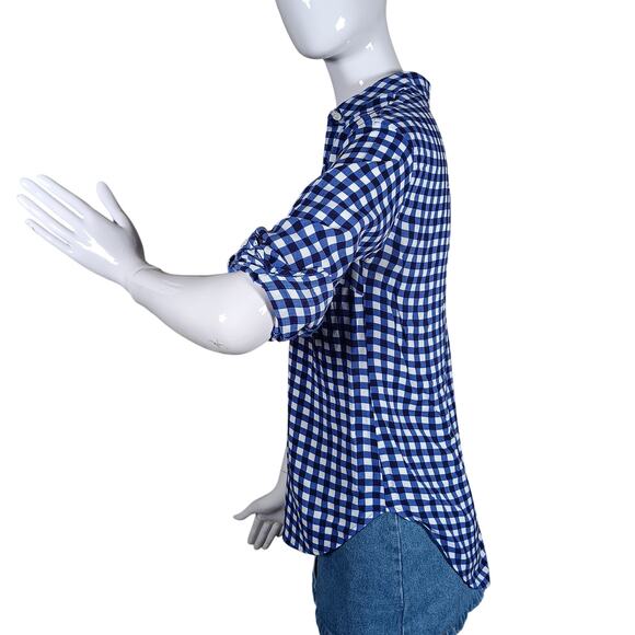 Splendid Button Down Shirt Size Small Plaid Blue and White Long Roll Tab Sleeve - Picture 5 of 10